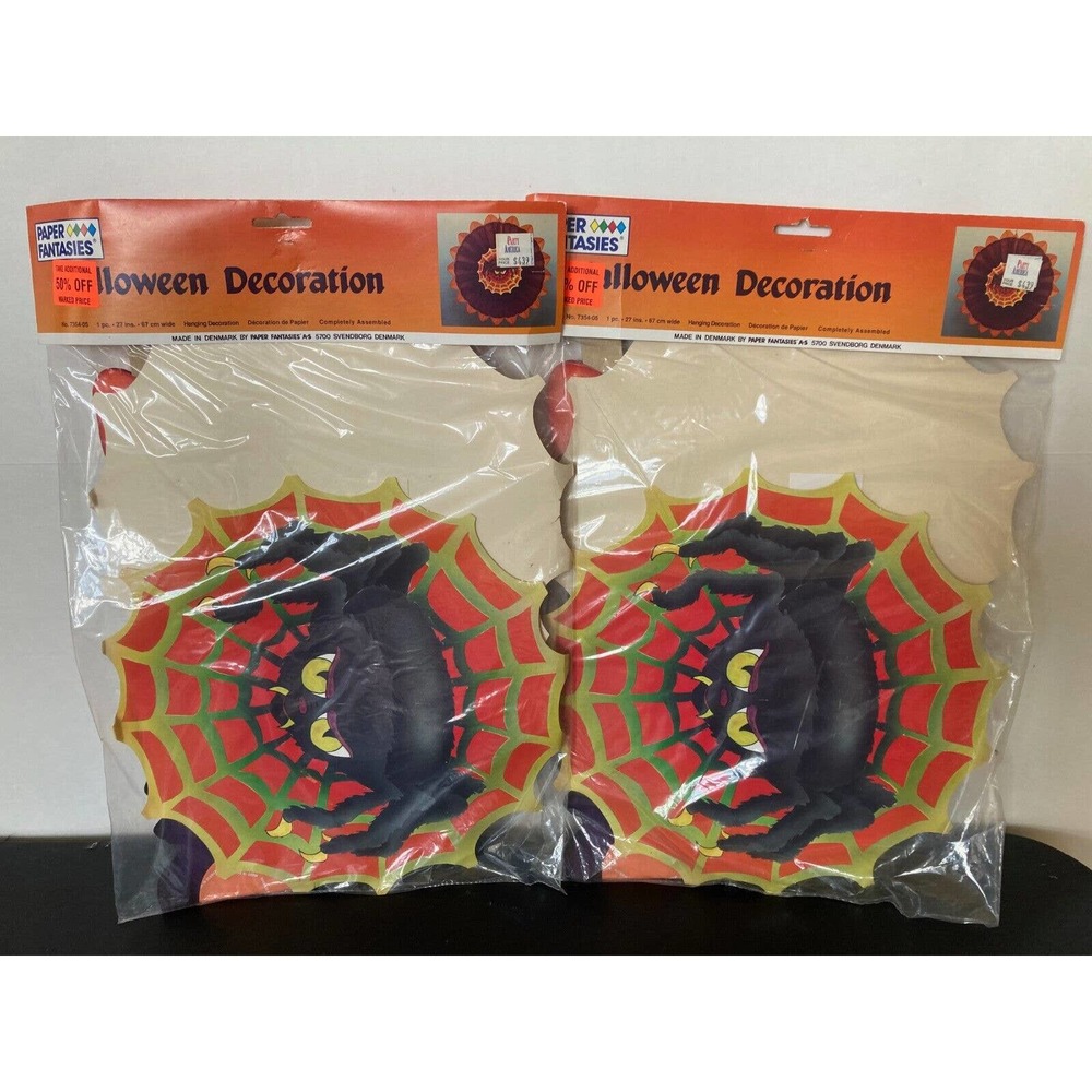 Lot 2 Halloween Hanging Decoration Spider Vintage Paper Fantasies NOS Denmark